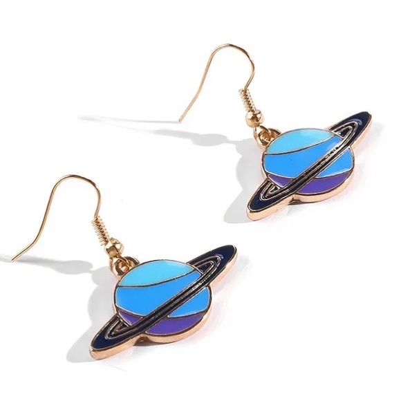 Neptune Planet Earrings - Picture 3 of 4